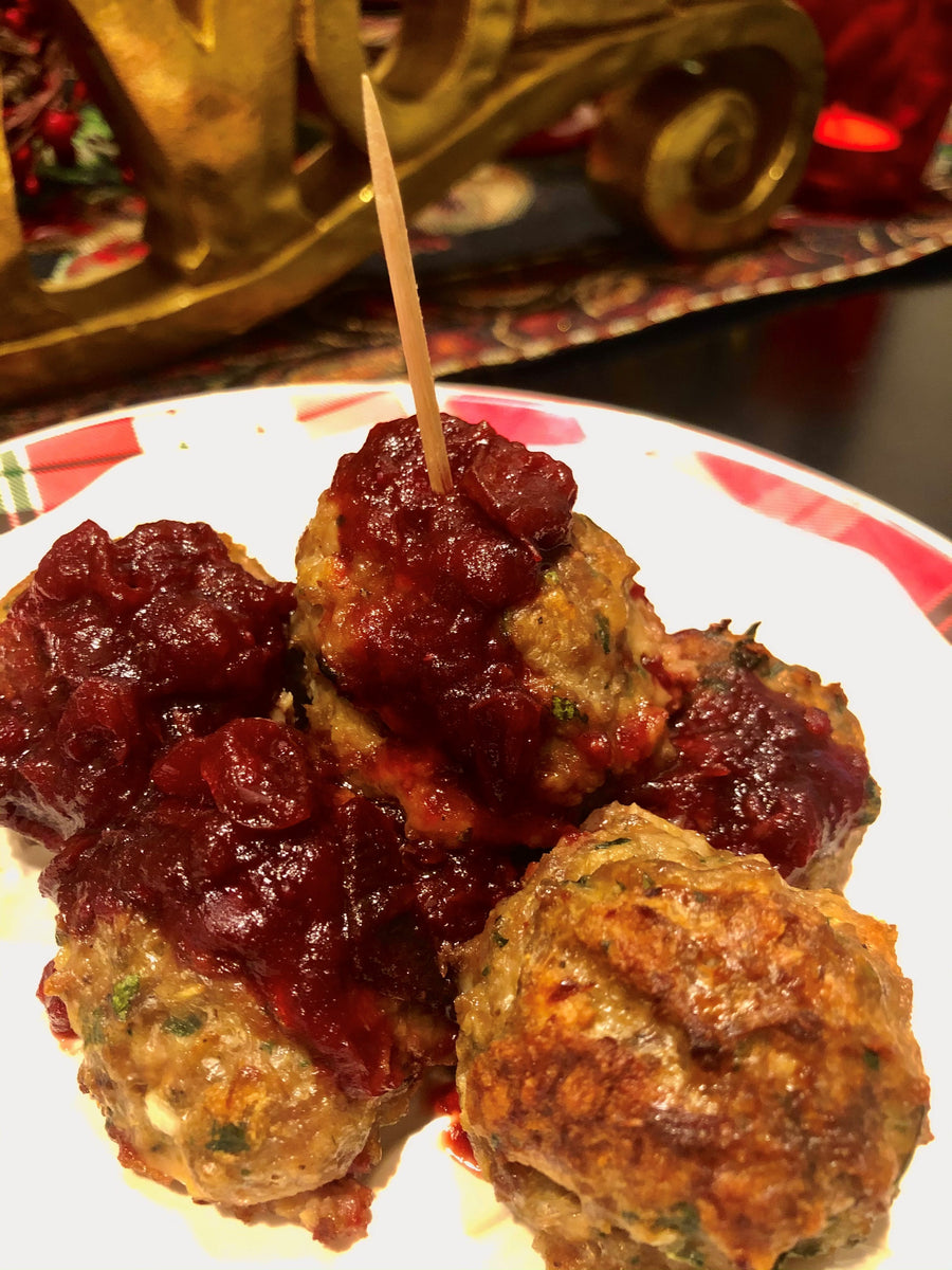 Pork & Bison Meatballs with Cranberry Chipotle Ketchup Eban’s Bakehouse