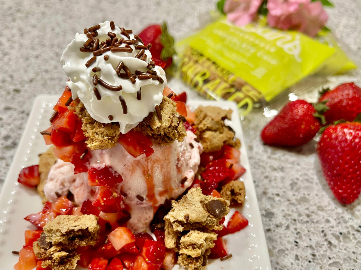 Chocolate Chip Cookie & Strawberry Ice Cream Sundae Eban’s Bakehouse