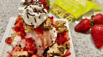 Chocolate Chip Cookie & Strawberry Ice Cream Sundae