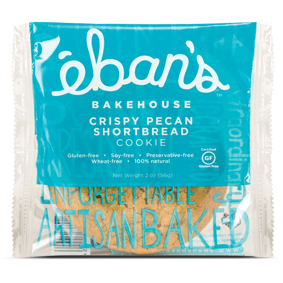 Individually packaged Gluten-free Crispy Pecan Shortbread cookie from Éban's Bakehouse